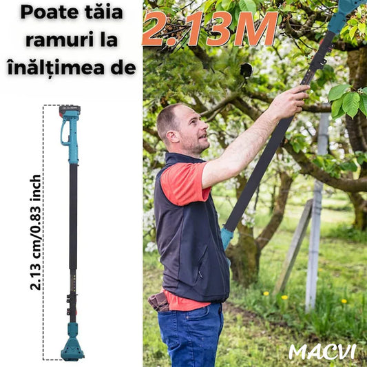 Set Macvi® Foarfeca Electrica si Drujba cu Brat Extensibil, Taiere Rapida si Usoara la Inaltime, Acumulator Inclus