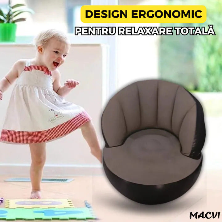 Scaun gonflabil confortabil cu pompa inclusa, design modern, dimensiuni 85x70 cm, ideal pentru interior si exterior, Gri
