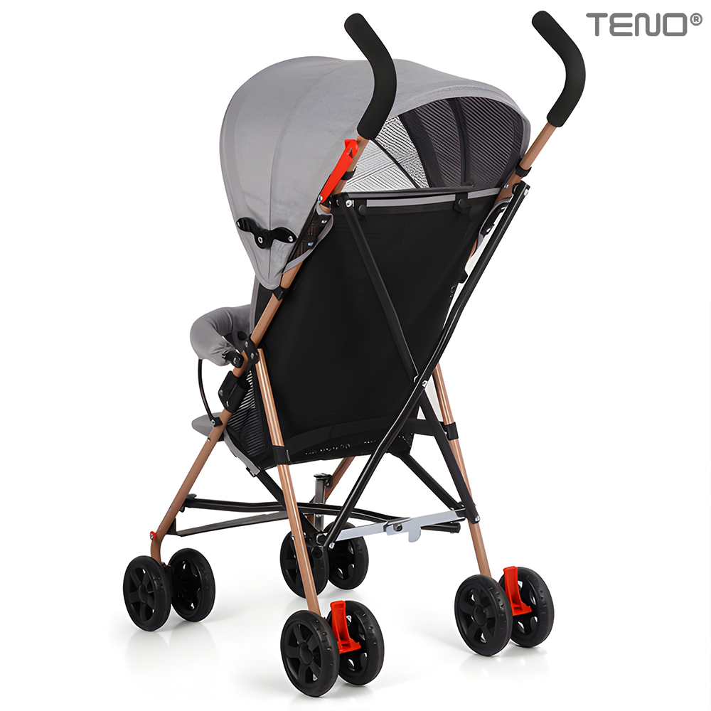 Carucior Sport pentru Bebelusi Teno®, pliabil, usor de carat, spatios, copertina retractabila, greutate maxima suportata 25 kg, gri deschis