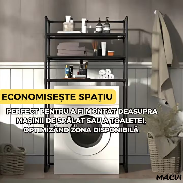 Raft modular Macvi® cu 3 polite pentru deasupra masinii de spalat, 72x25x155 cm, suport depozitare spatiu redus