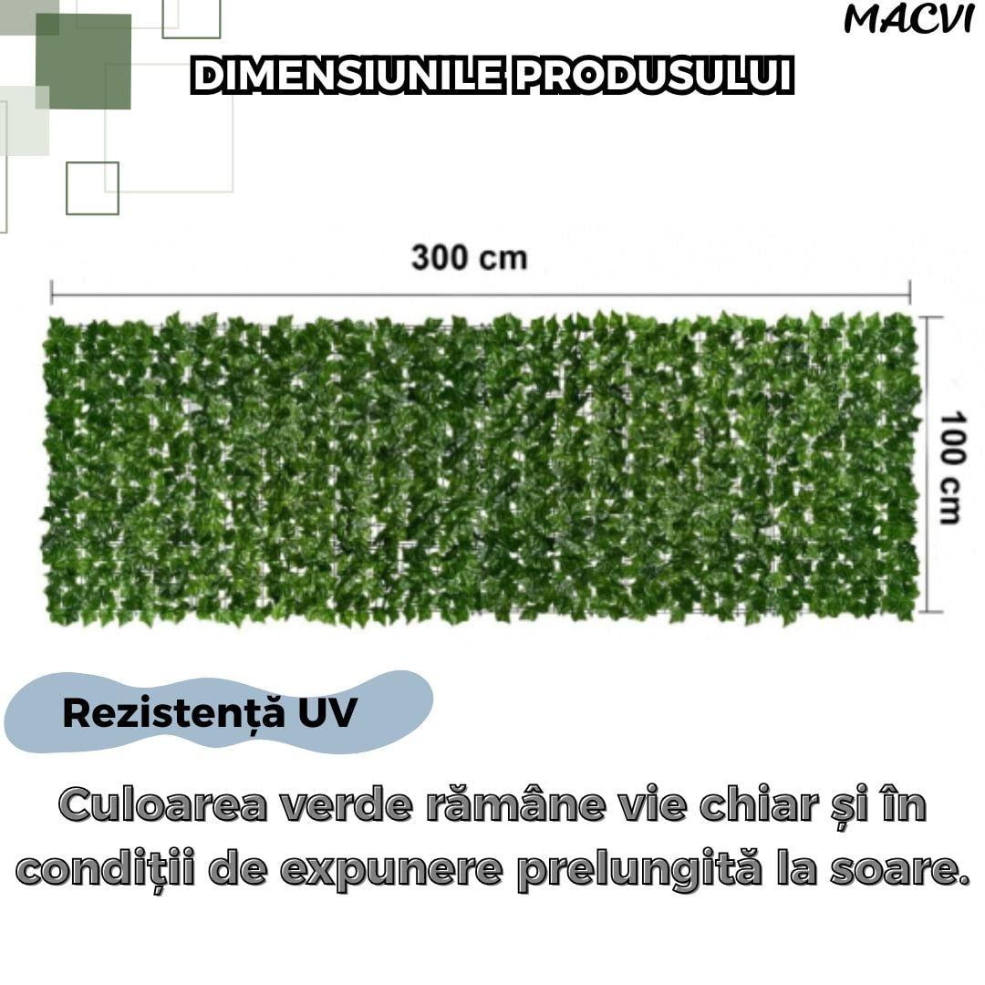 Gard Artificial Macvi® cu Frunze Verzi Tip Iedera Solutia Eleganta pentru Confidentialitate si Decor in Aer Liber, dimensiuni 300/100