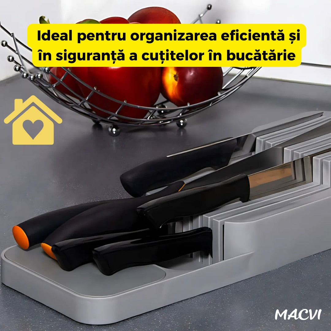 Suport sertar pentru cutite Macvi® organizator compact depozitare sigura material durabil design ergonomic stabilitate sporita economie de spatiu