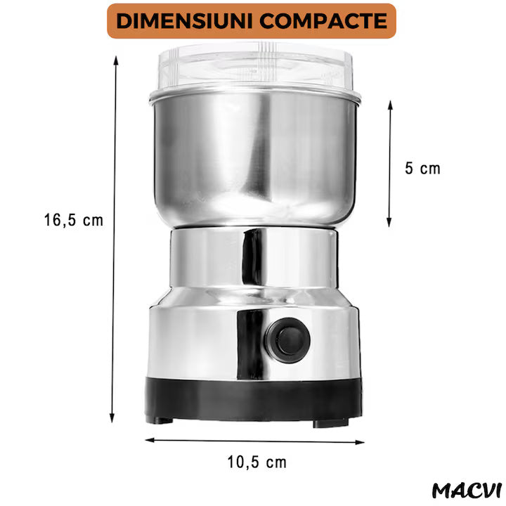 Rasnita electrica Macvi® pentru cafea, condimente si nuci, 100W, lame inox, argintiu
