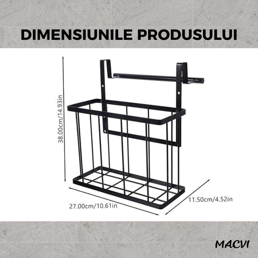 Cos metalic suspendat Macvi®, organizator pentru dulap baie sau bucatarie, economisire spatiu, otel carbon, montaj simplu