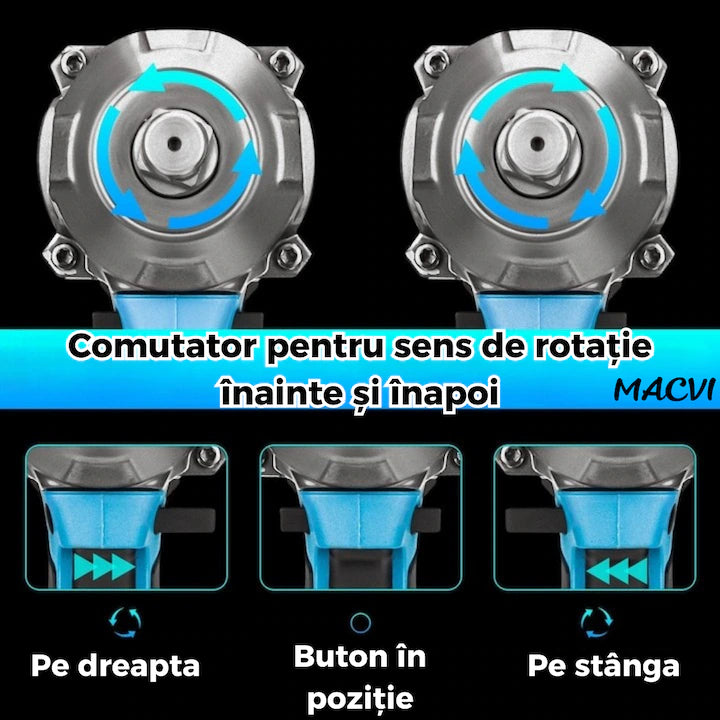 Bormasina de Impact Macvi® 1000Nm 48VF Brushless cu 2 Baterii 4.0Ah, Cutie Transport, Incarcator Rapid, LED, Reglaj Viteza, Motor Fara Perii