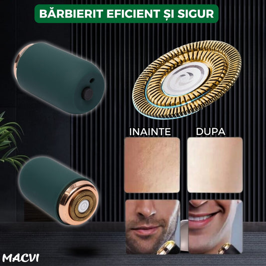 Mini aparat de ras portabil Macvi®, Depilare rapida si eficienta, incarcare USB, autonomie 60 minute, Verde
