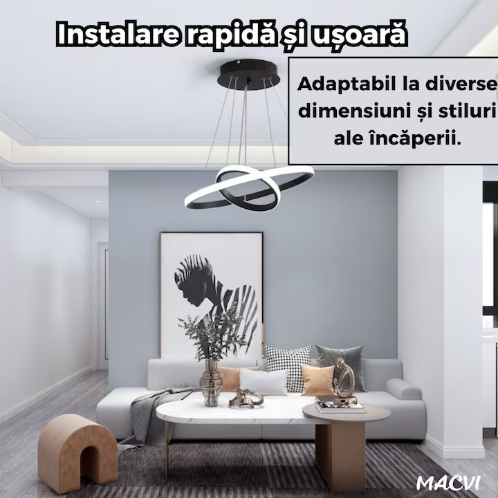 Lustra LED Macvi® Moderna 27W, Design Circular Minimalist, Ø20-40 cm, Alb Rece 6500K, 220V, Negru, pentru Living, Dormitor, Birou