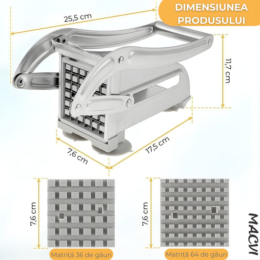 Aparat de Feliat Cartofi si Legume, Macvi® , din Inox, cu Forma Unica pentru Taiere Rapida si Preciza