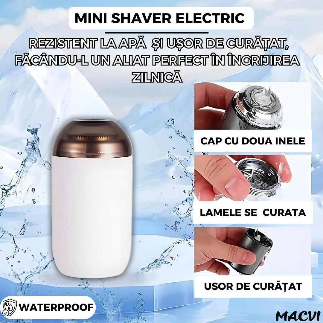 Mini aparat de ras portabil Macvi®, Depilare rapida si eficienta, incarcare USB, autonomie 60 minute, Alb
