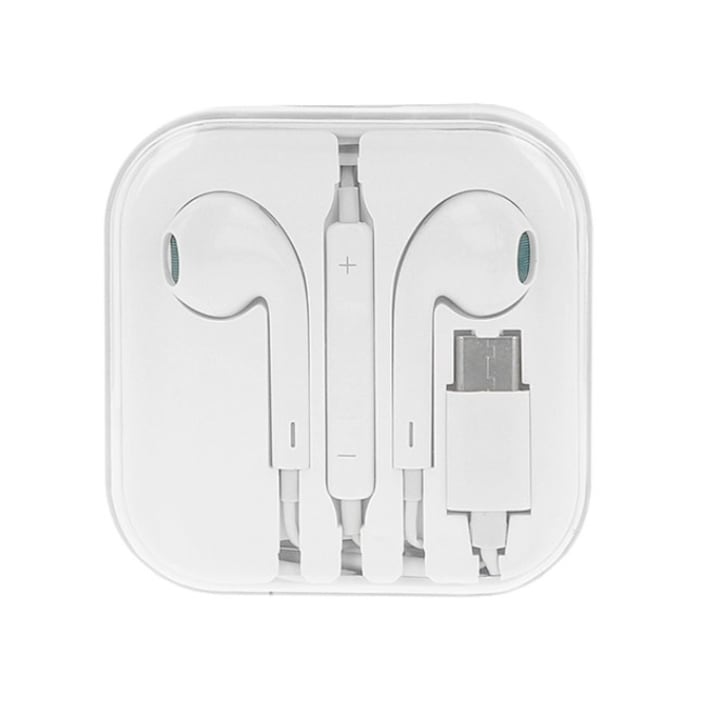 Casti Macvi® High Quality Bass Booster BBL493, Mufa Type-C, Microfon si Control Volum, Alb, cu Cutie Depozitare