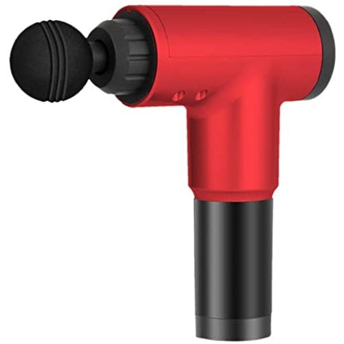 Aparat de Masaj Tip Pistol Macvi® , Cu 4 Capete Interschimbabile, 6 Trepte de Viteza, Autonomie 4 ore, 24W, 3400 RPM, Rosu