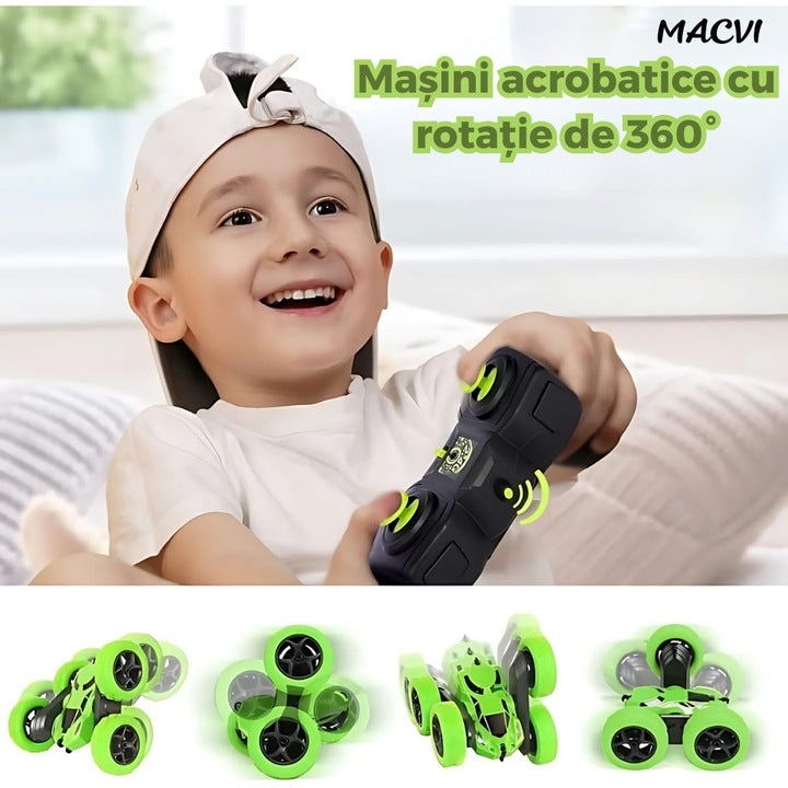 Masinuta Acrobatica cu Telecomanda 2.4GHz, LED, Rotatie 360°, Baterie Reincarcabila, Cablu, Surubelnita incluse