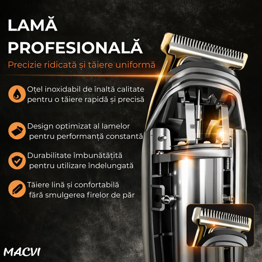 Aparat de tuns Macvi®, cu lame de precizie, design ergonomic, ideal pentru tunsul precis si confortabil, usor de manevrat si intretinut