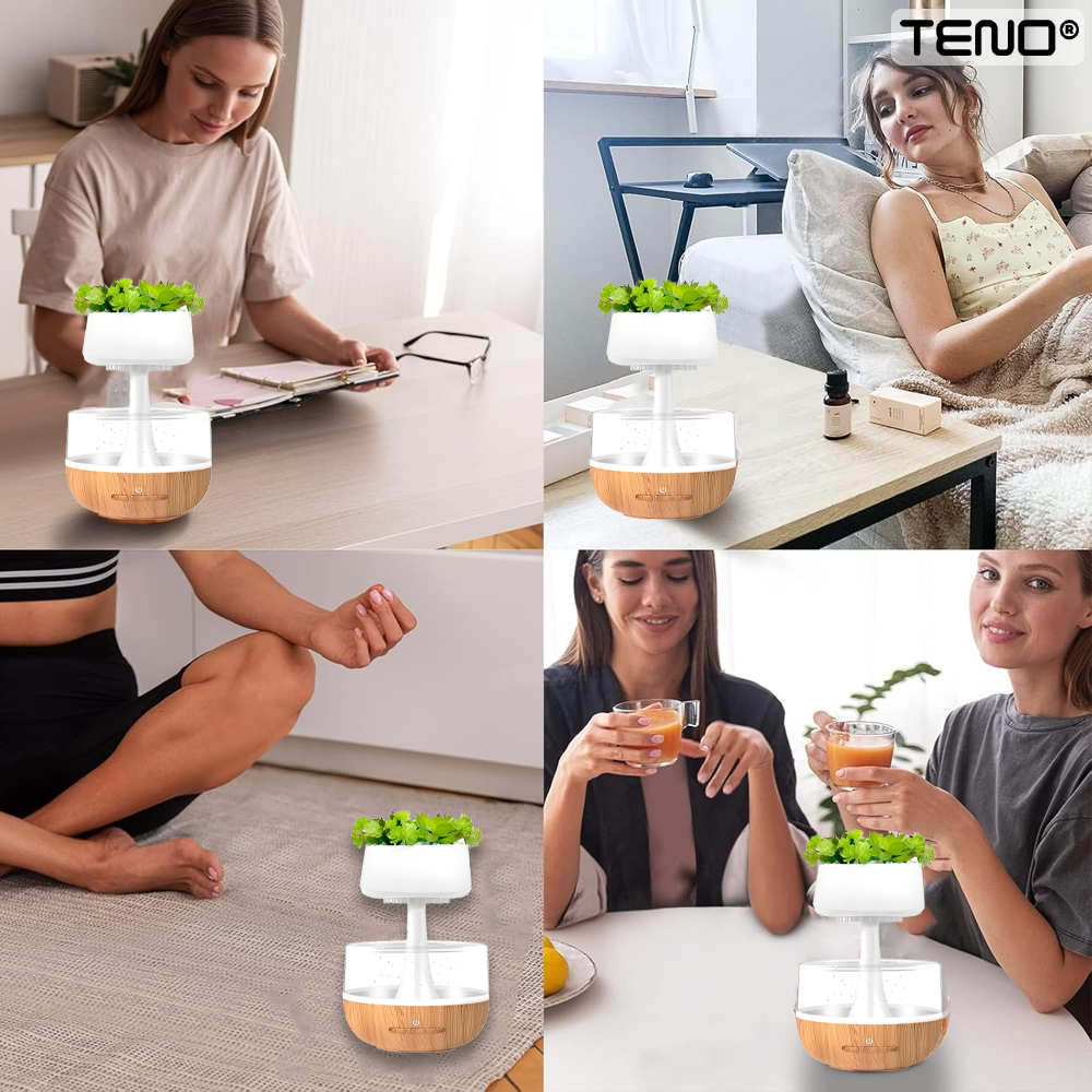 Difuzor Aromaterapie Teno®, tip planta, efect de picuri, silentios, temporizator, capacitate 130 ml, maro