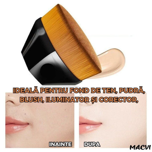 Pensula Machiaj Macvi® pentru Fond de Ten, Ultra Soft, Design Ergonomic, Negru