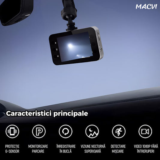 Camera Auto Macvi® DVR Full HD 1080P cu Ecran 2.7" Night Vision, Unghi Larg 140°, Card 32GB Inclus