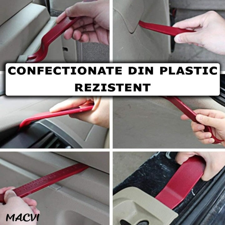Set unelte demontare Macvi® panouri auto 6 piese, plastic si metal, pentru clipsuri, garnituri si elemente interioare