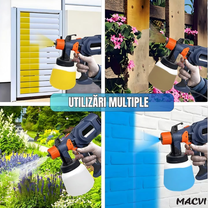 Pulverizator electric vopsea Macvi® 700W albastru vas 900 ml 3 moduri pulverizare debit reglabil 4 duze