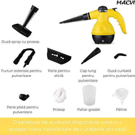 Aparat de curatat cu aburi Macvi® cu maner 8 in 1 galben-negru”