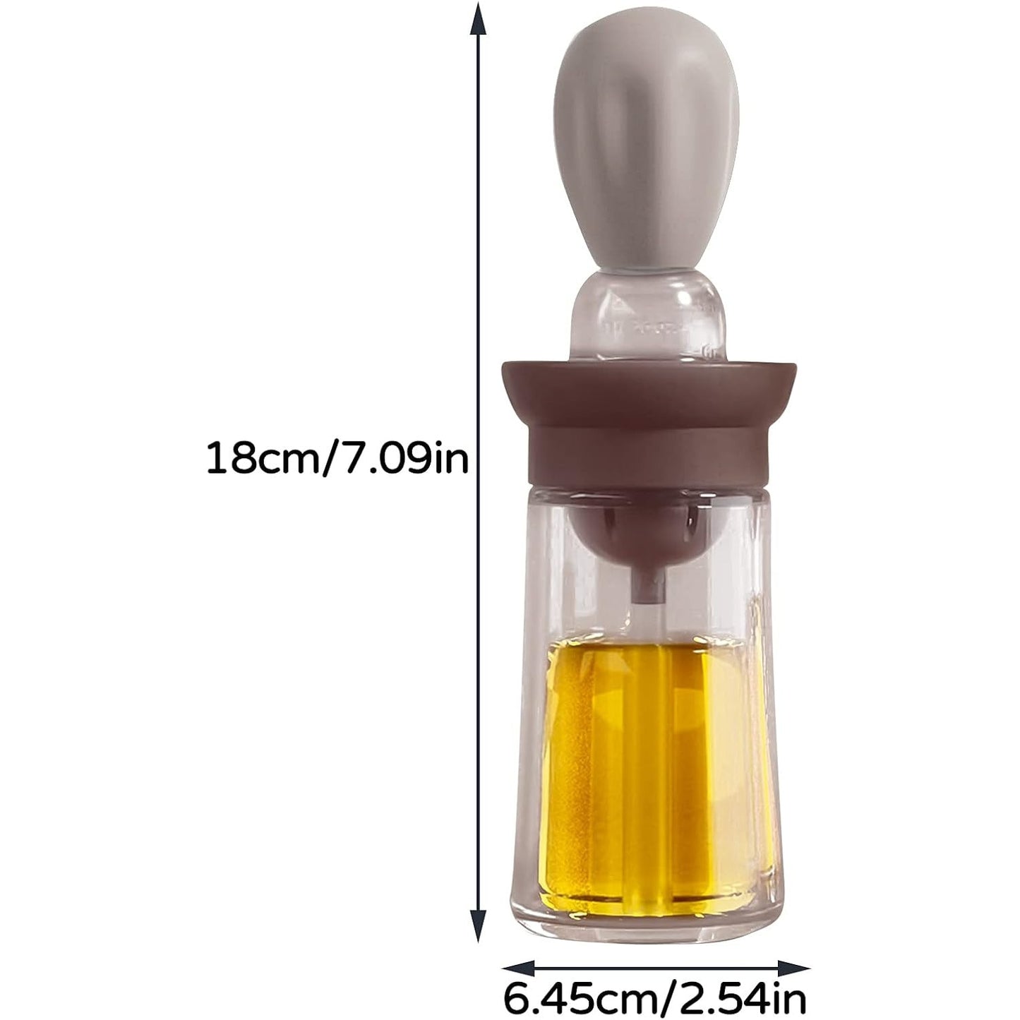 Sticla pentru ulei Macvi® cu pensula din silicon, scala precisa, rezistenta la caldura, usor de curatat, ideala pentru gatit, copt si grill, Multicolor