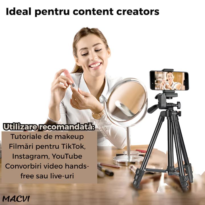 Trepied Universal Macvi® 360 foto video reglabil 55-160 cm cu cap pivotant si husa transport