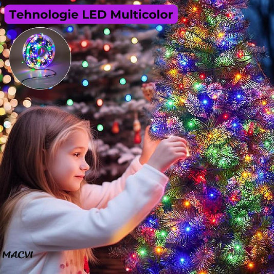 Instalatie Luminoasa LED de Craciun Macvi® pentru Interior si Exterior, 50M, LED, Multicolor, Rezistenta la Ceata