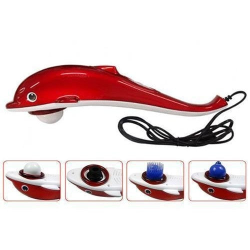 Aparat De Masaj Macvi® Delfin cu Role din Plastic, Vibratii si Infrarosu, pentru Spate Picioare Brate si Talpi, 2 Viteze 2600-3200 Rot/min, Putere 28W, Alimentare la Priza 220V, Lungime 40 cm
