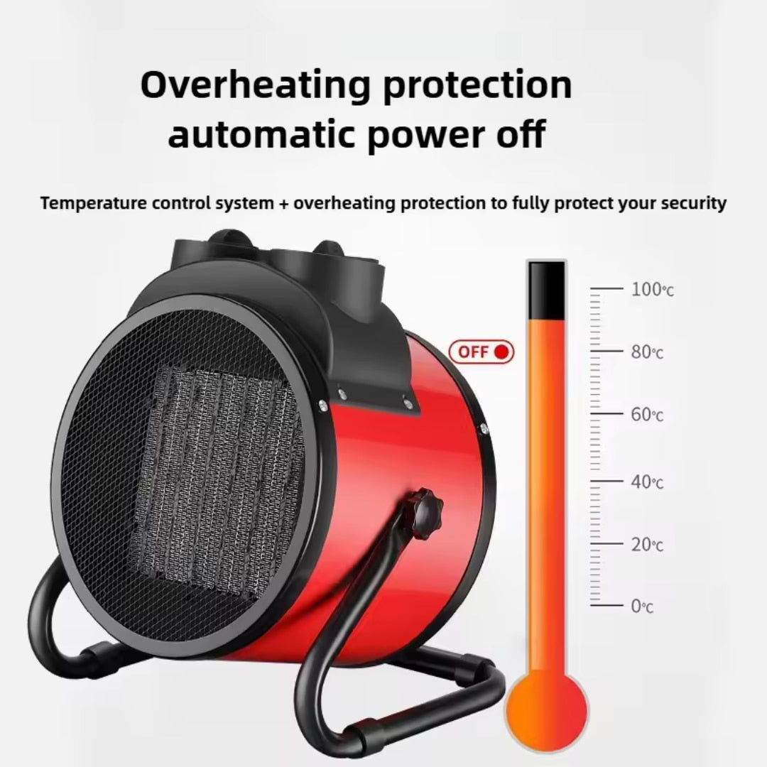 Aeroterma electrica portabila Macvi® cu ventilator 3000W PTC cu termostat si protectie la supraincalzire, 2 trepte incalzire + ventilator, rosu