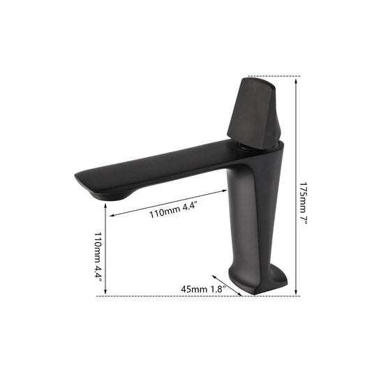 Baterie lavoar baie Macvi® Alan negru mat inaltime 175 mm pipa 110 mm montaj pe chiuveta din alama design modern