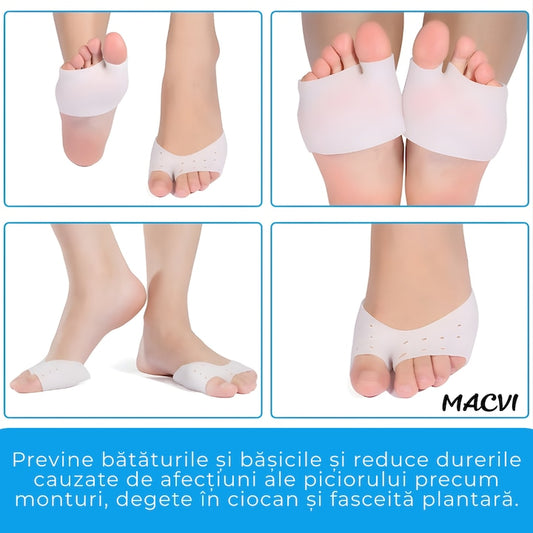 Protectii Gel pentru Degete si Antepicior, MACVI, Set 1 Pereche, Silicon, Ameliorare Dureri Monturi si Fasciita Plantara