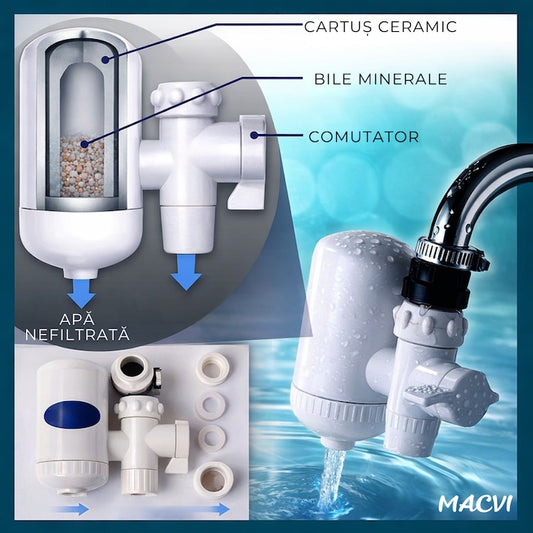 Filtru de apa Macvi pentru robinet, ceramic, 10.000 litri, montaj simplu, plastic