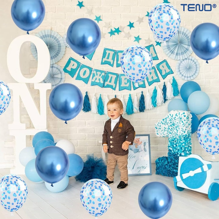 Set 10 Baloane Teno®, Confeti, pentru Petreceri/Aniversari/Evenimente, o singura dimensiune, 2 culori, latex, albastru inchis