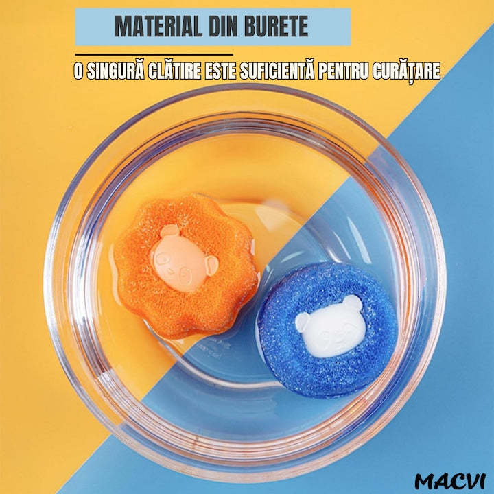 Set 10 bile Macvi® pentru masina de spalat - indepartare eficienta a parului de animale si uman, reutilizabile, eco-friendly, albastru si portocaliu