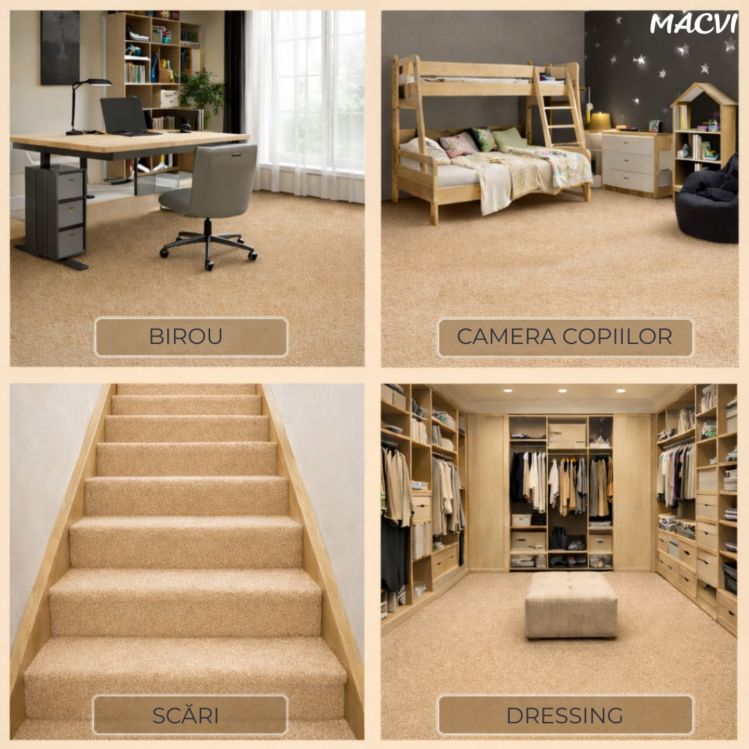 Mocheta scari Macvi® dale autoadezive 60x60 cm, 1 buc. mocheta textila, ajustabila, montaj rapid fara unelte, curatare usoara, potrivita pentru scari, camera copiilor, dressing, aplicare rapida