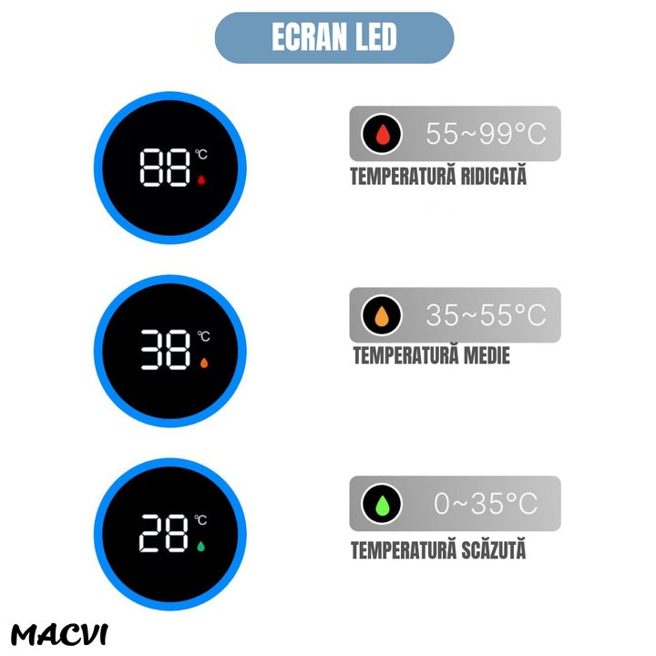 Termos smart Macvi® cu afisaj LED temperatura, 500 ml, otel inoxidabil premium, design inteligent, mentine bauturile calde pana la 6 ore, 22, 5 x 6, 5 cm