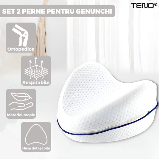 Set 2 Perne Ortopedice Teno®, pentru genunchi si picioare, spuma cu memorie husa detasabila, corectie postura in timpul somnului, 23 x 20 cm