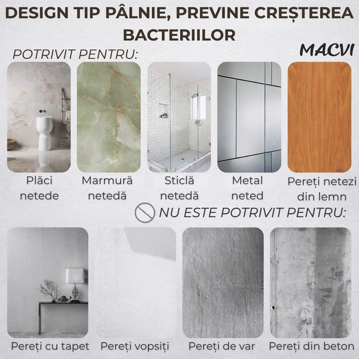Suport de dus triunghiular Macvi®, montaj pe perete, organizator baie si bucatarie, instalare usoara, depozitare practica