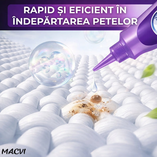 Detergent lichid pentru indepartarea petelor Macvi®, cu enzime active, pentru toate tipurile de haine, 120 ml, actiune imediata
