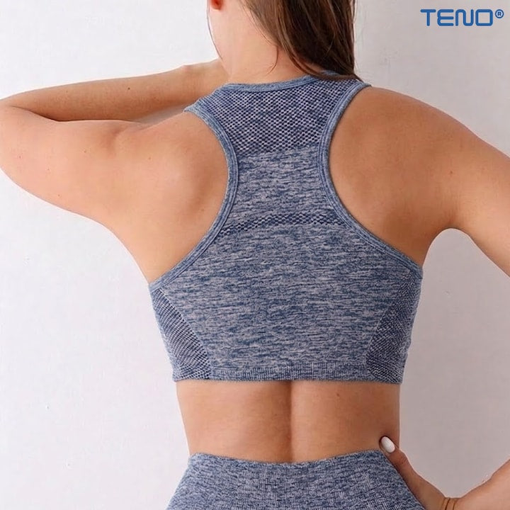 Set Costum Fitness Teno, colanti si bustiera, albastru, one size