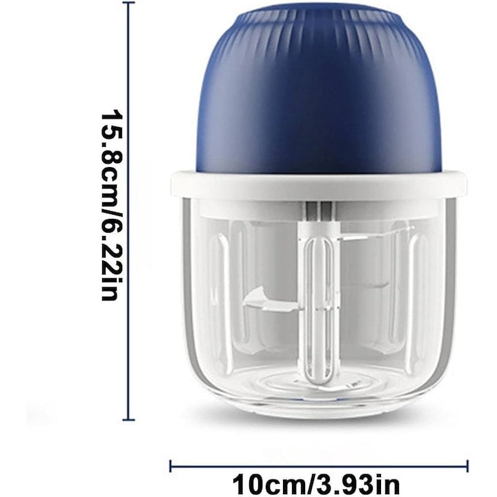 Mini Tocator Electric Macvi® 300 ml Multifunctional Reincarcabil USB pentru Carne Legume Usturoi Ceapa Albastru
