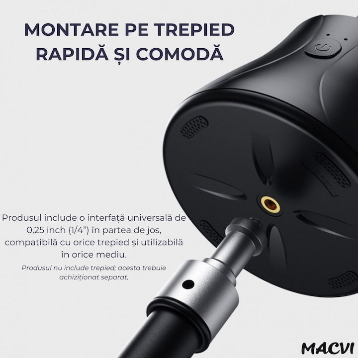 Suport telefon Macvi® portabil cu trepied, rotativ 360°, reglabil, ideal pentru fotografii, YouTube, TikTok, Negru