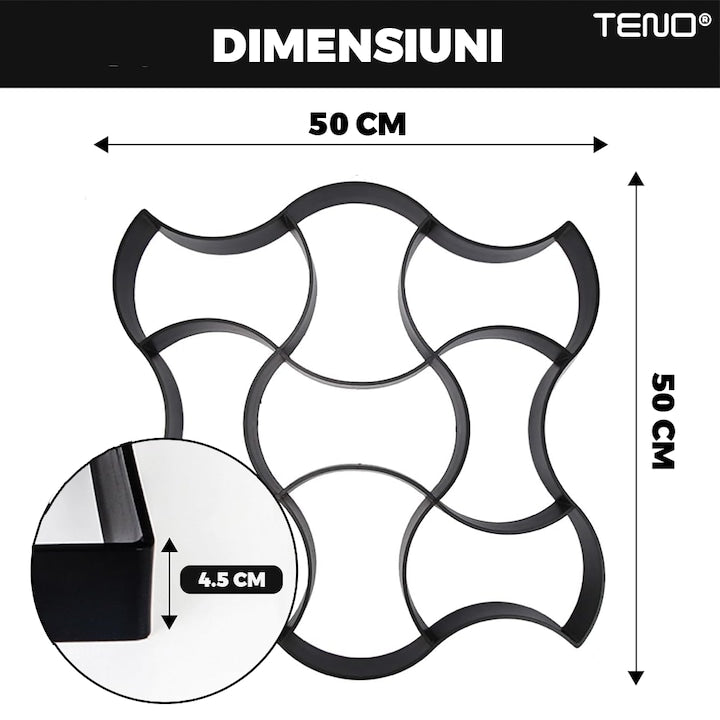 Matrita cu Contur pentru Turnat Pavaj Teno®, pentru beton amprentat sau piatra decorativa, imita piatra naturala, imbunatateste aspectul gradinii, plastic, model 5, 50 x 4.5 cm, negru