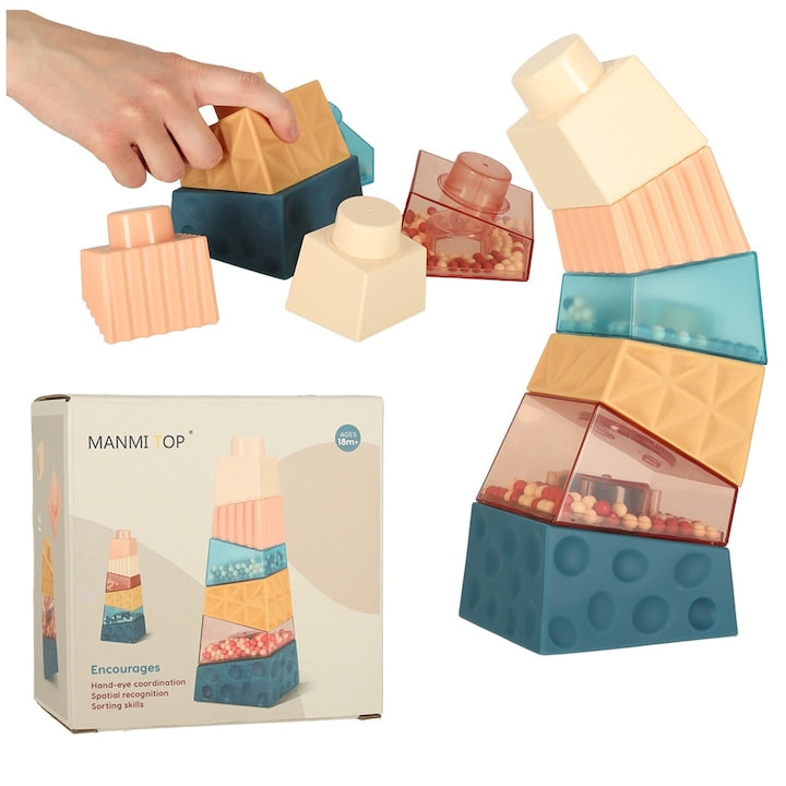 Turn senzorial Montessori, Macvi, piramidal, 6 piese, plastic, 8x8x14.5cm