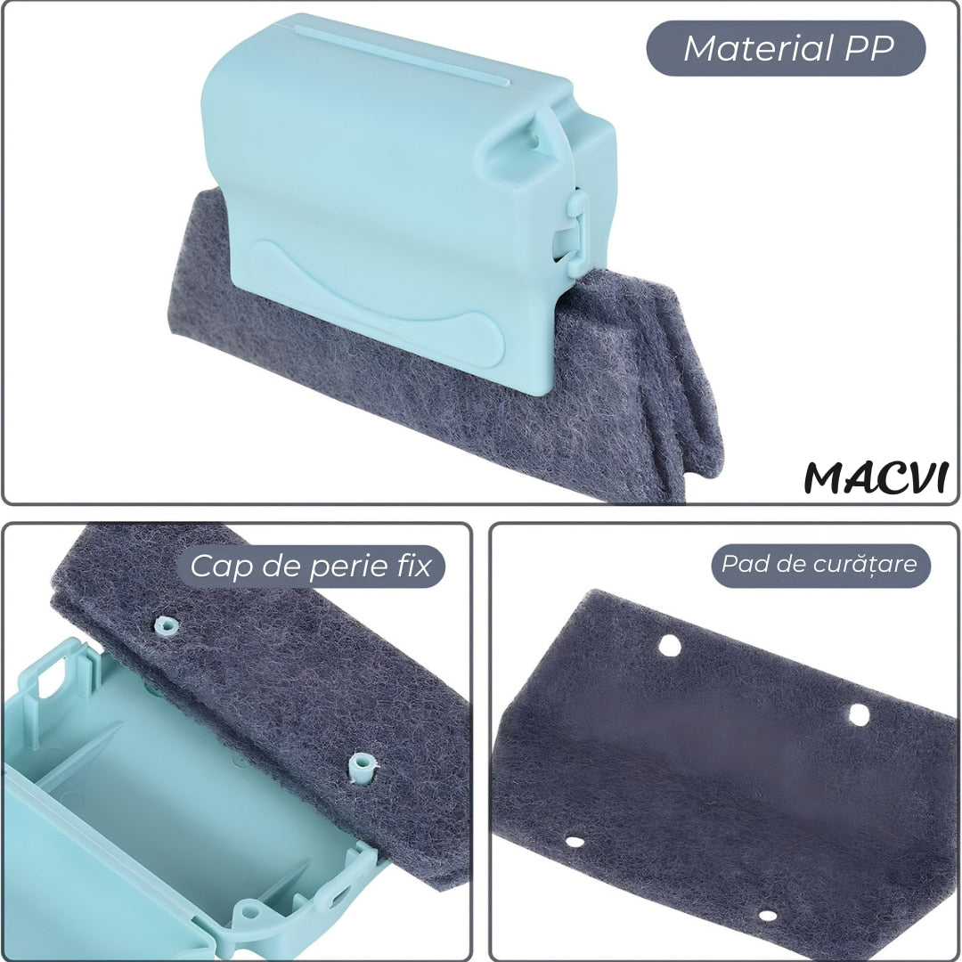 Set Curatare Geamuri Macvi® 3 Dispozitive Profesionale pentru Termopan Colturi Sina Ferestre cu 2 Mini Perii 3 Lavete Rezerva