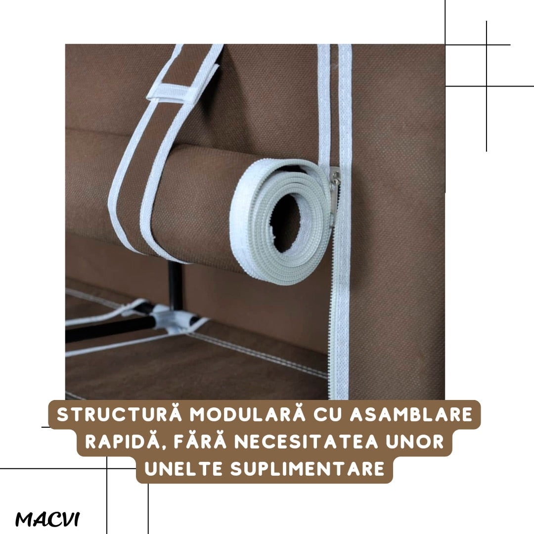 Dulap Pantofi Macvi®, Pantofar din Material Textil cu Capac, Maro, 115x28x110 cm