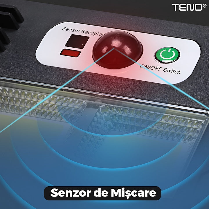 Lampa Solara Stradala 24 LED-uri Teno®, tip bec, 3 capete, control prin telecomanda, senzor de miscare, 3 moduri de iluminare, protectie IP65, Waterproof, exterior, negru