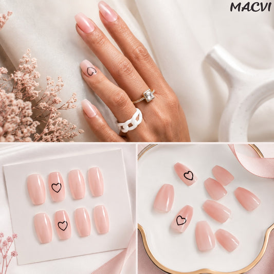 Set 24 Unghii False Macvi® Autocolante Ballerina Lucioase Multicolor ABS Press On Reutilizabile