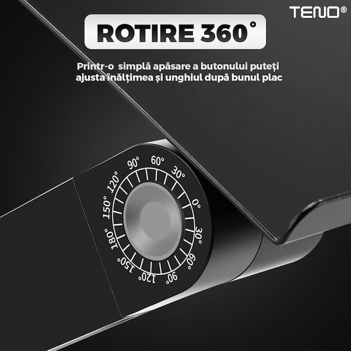 Masuta pentru Laptop 2 in 1 Teno®, reglabila pe inaltime, fante de aerisire, suport reglabl pentru mouse, multifunctionala, versatila, 42 x 26 cm, negru