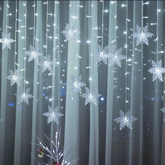 Instalatie Craciun Perdea Luminoasa Fulgi Macvi® 3.5 m LED Alb Rece Interior Exterior Ploaie de Lumini Decor Sarbatori