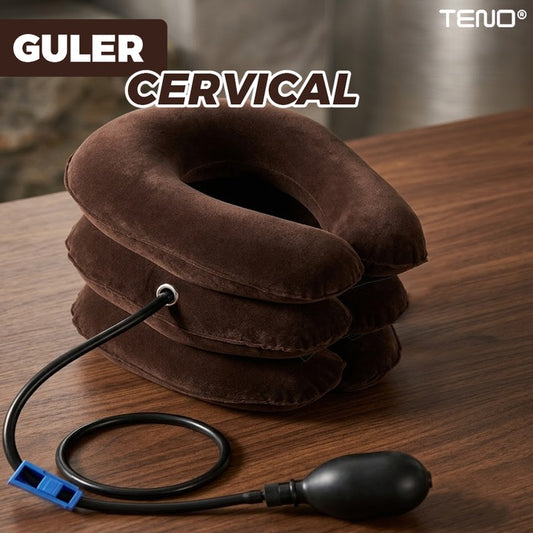 Guler Cervical Teno®, confortabil, moale, ajustabil, usor de umflat, imbunatateste postura, pentru spondiloza si hernie cervicala, maro